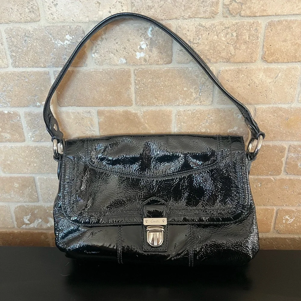 Coach Poppy Lyla Onyx Patent Leather Shoulder Bag - Picture 1 of 10